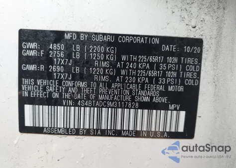 2021 Subaru Outback Premium from USA, damaged, VIN 4S4BTADC9M3117828